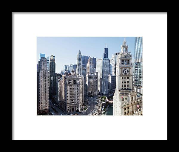 Wacker Drive Framed Print featuring the photograph Chicago Skyscrapers On Wacker Drive In by Stevegeer