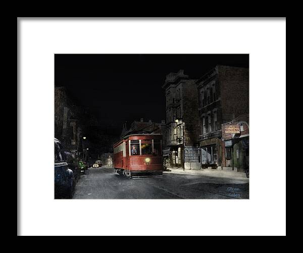 Chicago Framed Print featuring the mixed media Chicago streetcar Halsted and Armitage 1940s by Glenn Galen