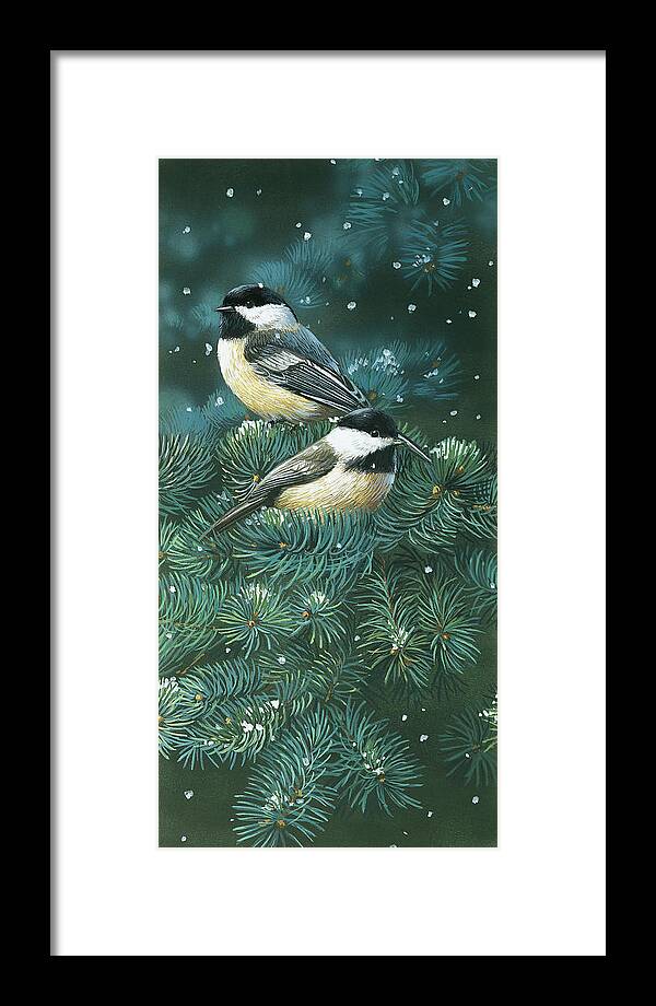 Chickadees Framed Print featuring the painting Chickadees by William Vanderdasson