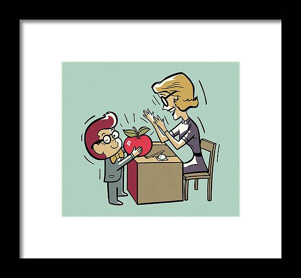 Accessories Framed Print featuring the drawing Child Giving an Apple to a Teacher by CSA Images