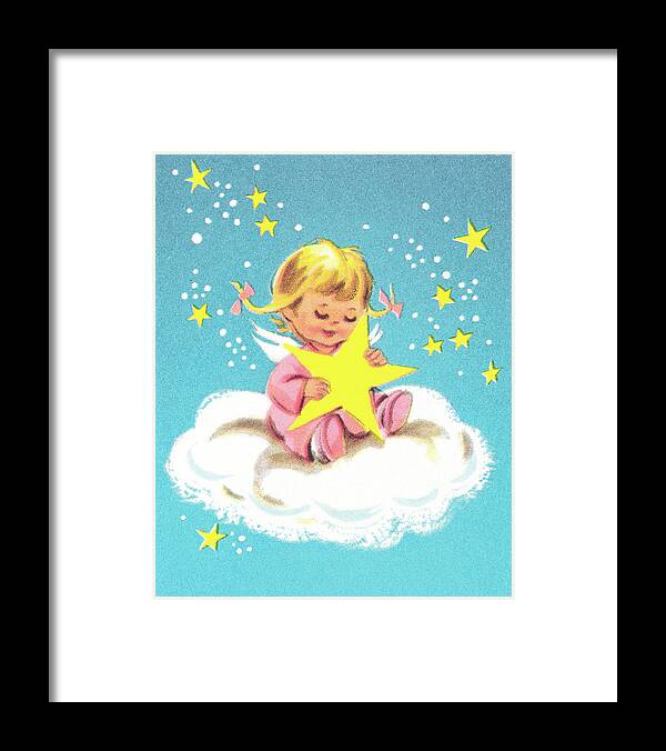 Angel Framed Print featuring the drawing Child on cloud with star by CSA Images