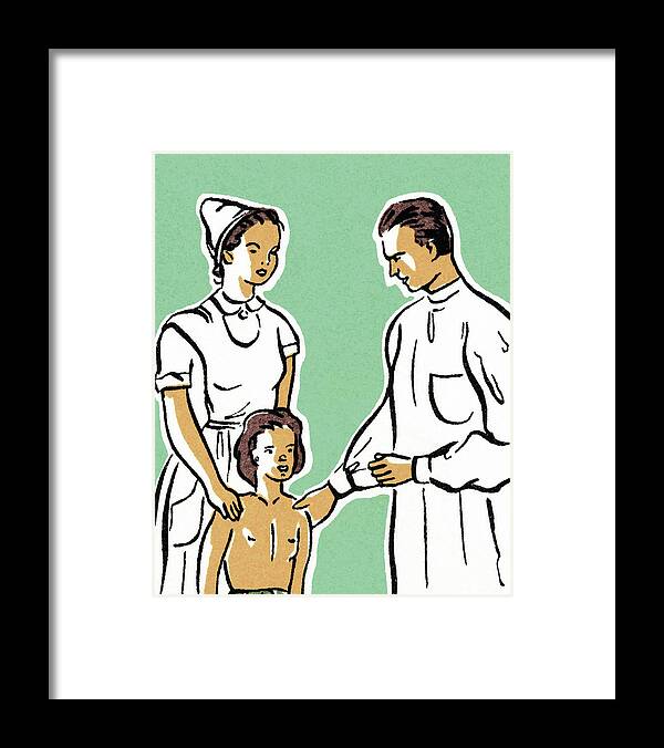 Adult Framed Print featuring the drawing Child with a Doctor and Nurse by CSA Images