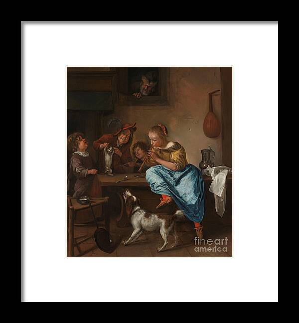Animal Framed Print featuring the painting Children Teaching A Cat To Dance, Known As ‘the Dancing Lesson’, 1660-79 by Jan Havicksz. Steen