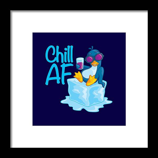 Penguin Framed Print featuring the digital art Chill AF Penguin on Ice by John Schwegel
