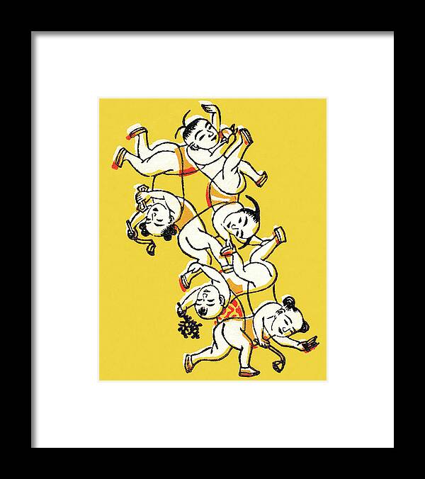 Acrobat Framed Print featuring the drawing Chinese Acrobats by CSA Images