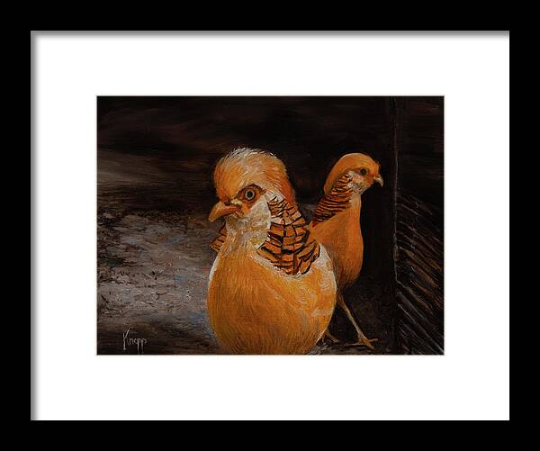 Golden Pheasant Similar To A Chicken Framed Print featuring the painting Chinese Golden Pheasant by Kathy Knopp