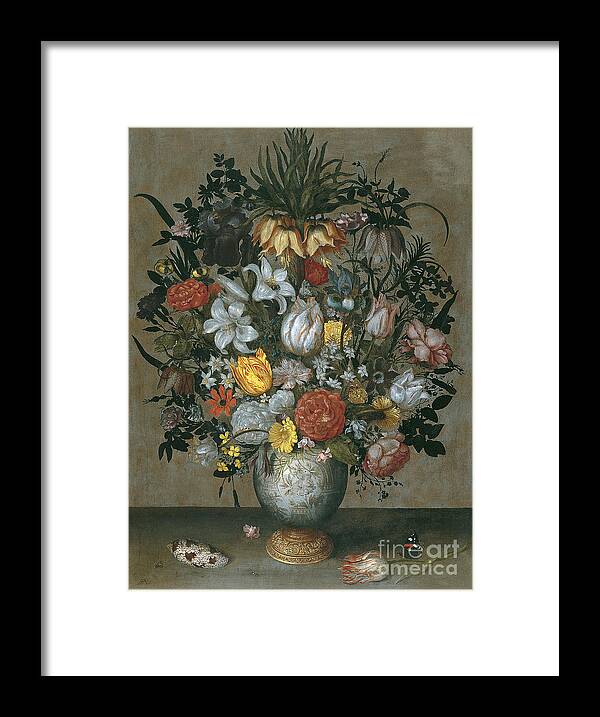 Insect Framed Print featuring the drawing Chinese Vase With Flowers, Shells by Heritage Images