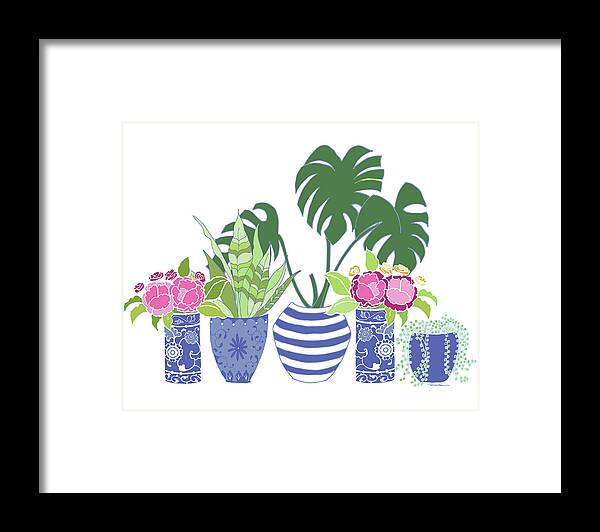 Succulents Framed Print featuring the digital art Chinoiserie Garden by Roleen Senic