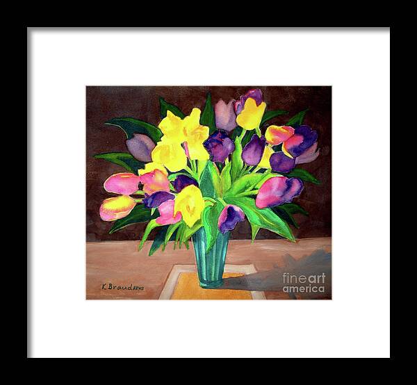 Painting Framed Print featuring the painting Chocolate Tulips Square by Kathy Braud