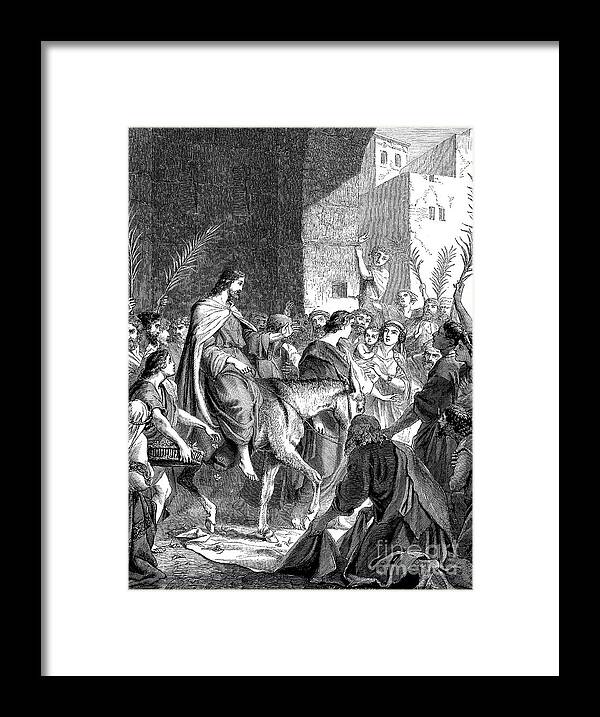 Engraving Framed Print featuring the drawing Christ Riding Into Jerusalem On An Ass by Print Collector