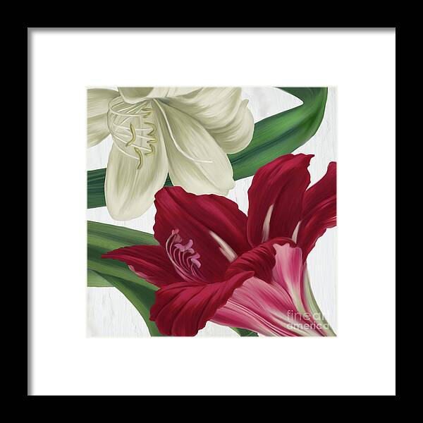 Amaryllis Framed Print featuring the painting Christmas Amaryllis I by Mindy Sommers