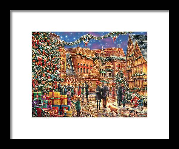 Christmas Lights Framed Print featuring the painting Christmas at Town Square by Chuck Pinson