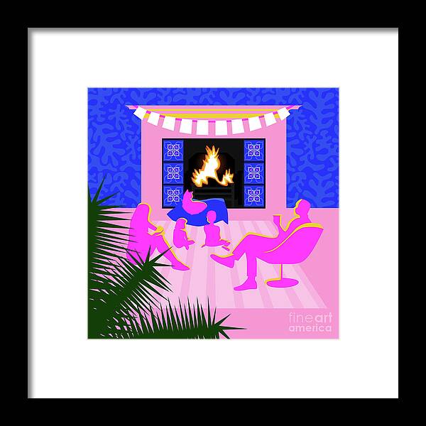 Blue Framed Print featuring the digital art Christmas by the fireplace by Claire Huntley