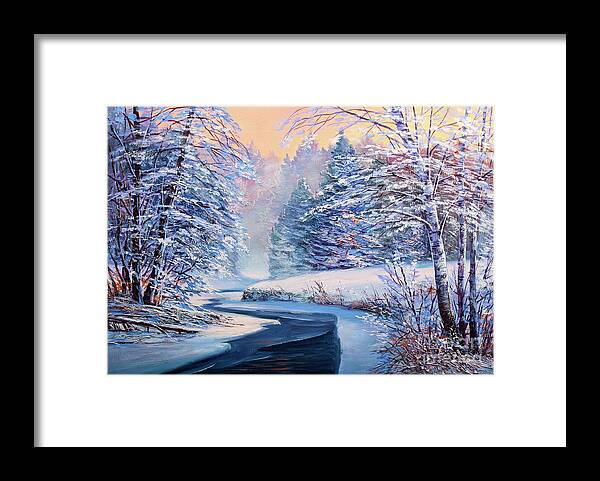Scenics Framed Print featuring the digital art Christmas Forest With River by Sbelov