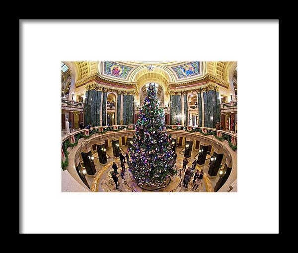Madison Framed Print featuring the photograph Christmas Tree -Capitol - Madison - Wisconsin 1 by Steven Ralser