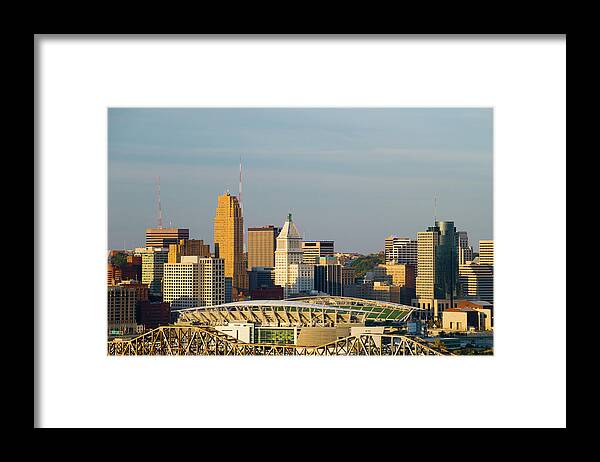 Downtown District Framed Print featuring the photograph Cincinnati Skyline At The Golden Hour by Davel5957