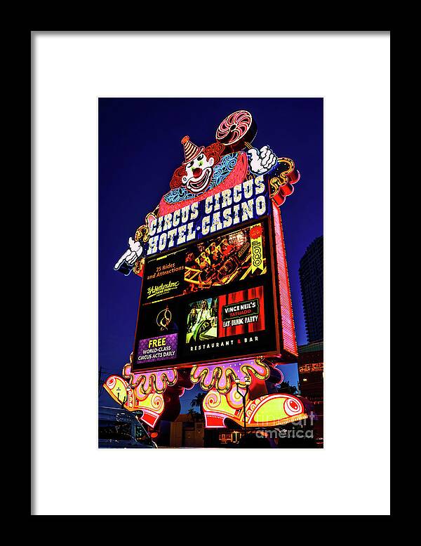 Circus Circus Framed Print featuring the photograph Circus Circus Casino Sign at Dawn From the South by Aloha Art
