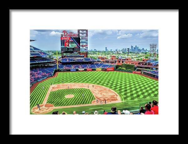 Philadelphia Phillies Framed Print featuring the painting Citizens Bank Park Philadelphia Phillies Baseball Ballpark Stadium by Christopher Arndt