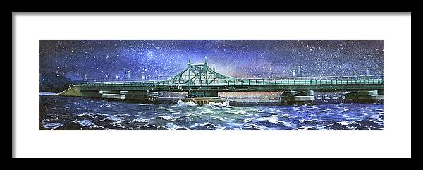 City Island Framed Print featuring the painting City Island Bridge Winter by Marguerite Chadwick-Juner