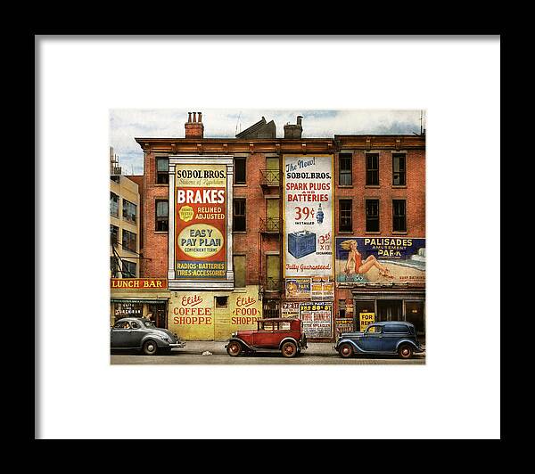 Car Framed Print featuring the photograph City - New York NY - Elite lunch bar 1938 by Mike Savad