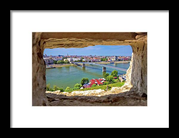 Novi Sad Framed Print featuring the photograph City Of Novi Sad and Danube river aerial view through stone wind by Brch Photography