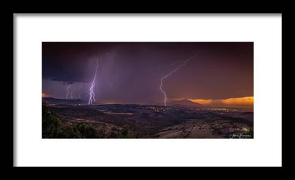 Lightning Framed Print featuring the photograph City Strikes by Aaron Burrows