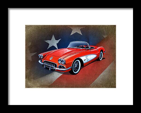 Art Framed Print featuring the mixed media Classic Red Corvette C1 by Simon Read