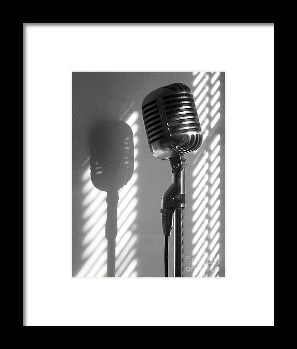 Elvis Framed Print featuring the photograph Classic Shure Microphone, BW by Ron Long