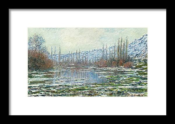Canvas Framed Print featuring the painting Claude Monet -Paris, 1840-Giverny, 1926-. The Thaw at Vetheuil -1880-. Oil on canvas. 60 x 100 cm. by Claude Monet -1840-1926-
