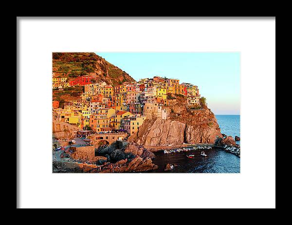 Manarola Framed Print featuring the photograph Cliffside Houses, Manarola, Italy by Aashish Vaidya