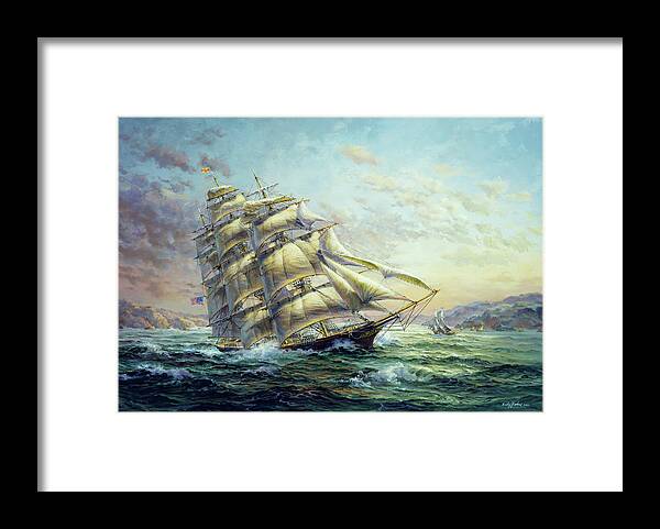 Clipper Ships Framed Print featuring the painting Clipper Ship Surprise by Nicky Boehme