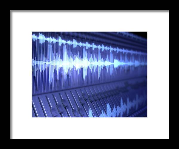 Mixing Framed Print featuring the photograph Close-up Of Audio Wave Controller With by Petrovich9