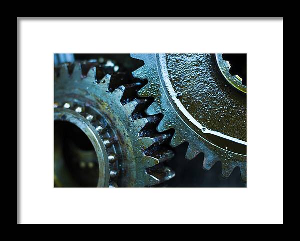 Teamwork Framed Print featuring the photograph Close Up Of Greasy And Oily Gears by Sndrk