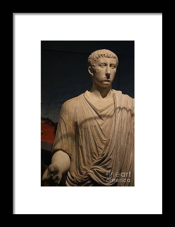 Marble Statue Framed Print featuring the photograph Closeup of Marble Statue of Man Pompeii Exhibit 2 by Colleen Cornelius