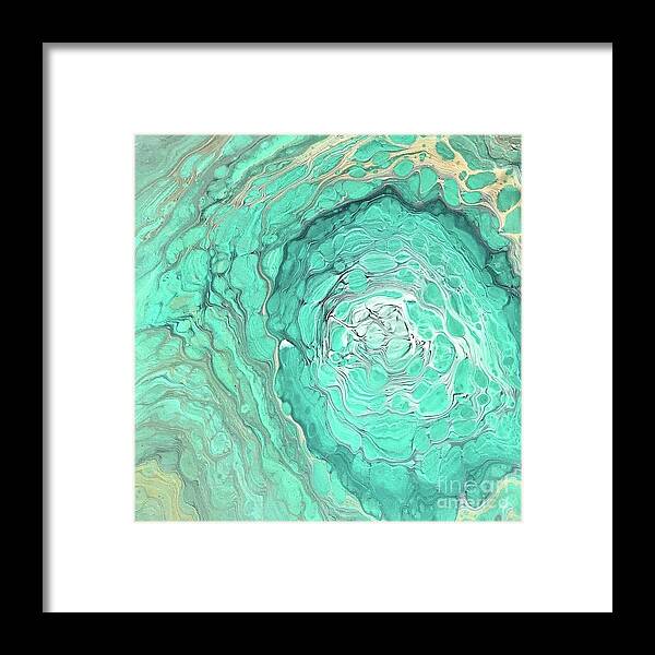  Framed Print featuring the painting Cloud ring pour green by Linda Gustafson-Newlin