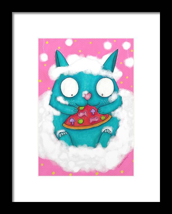 Painting Framed Print featuring the mixed media CloudyCatPizza by Barbara Orenya