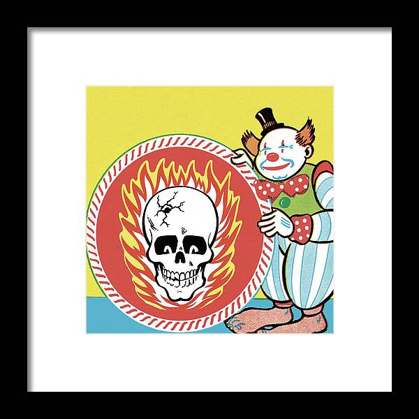 Burn Framed Print featuring the drawing Clown Playing a Bass Drum with Skull by CSA Images
