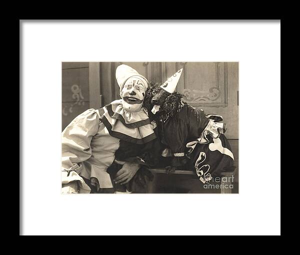 Makeup Framed Print featuring the photograph Clown Posing With Dog Dressed In Clown by Everett Collection