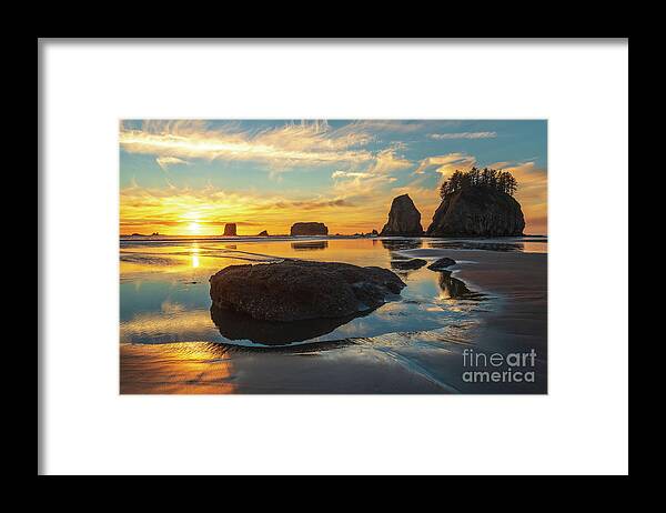 Washington Coast Framed Print featuring the photograph Coastal Sunset Pool of Radiance by Mike Reid
