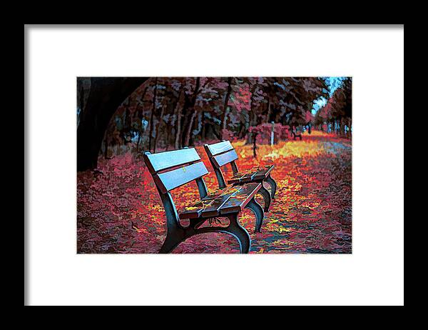 Bench Framed Print featuring the digital art Cold Benches by David Luebbert