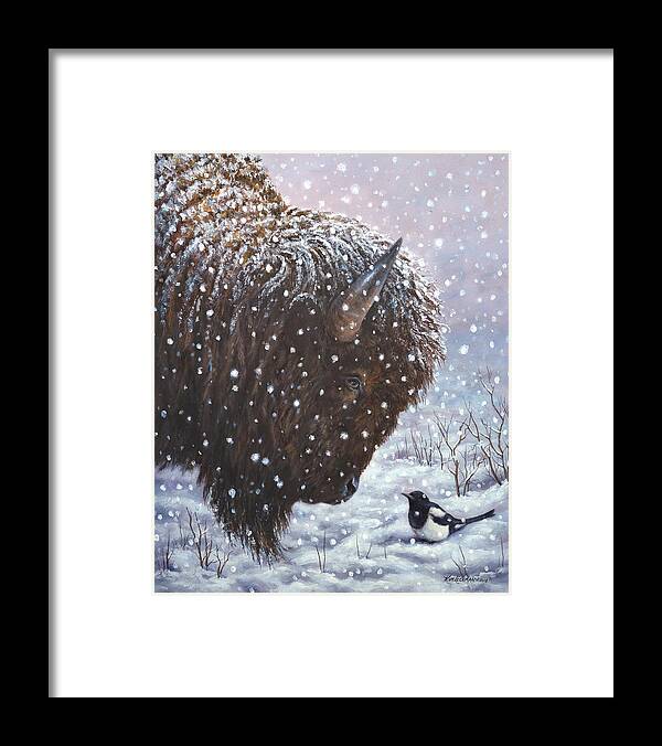 Bison Framed Print featuring the painting Cold Weather Cohorts by Kim Lockman
