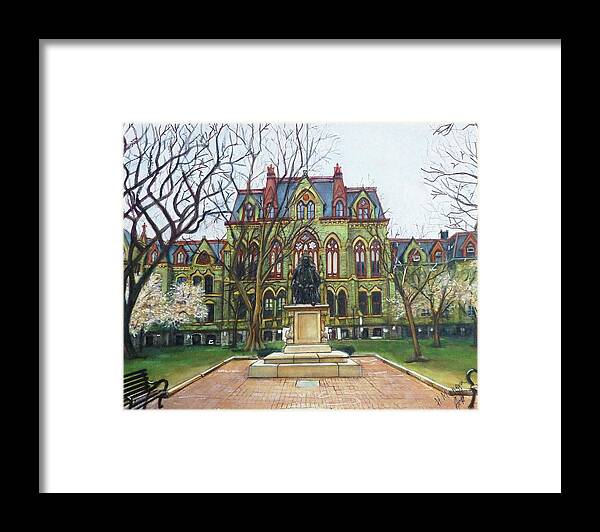 Architecture Framed Print featuring the painting College Hall, University of Pennsylvania by Henrieta Maneva