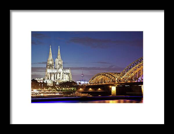 Gothic Style Framed Print featuring the photograph Cologne Cathedral And Rail Bridge by Tom Bonaventure