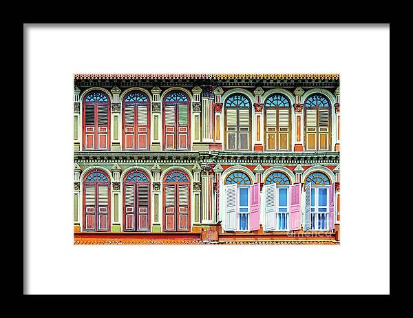 Windows Framed Print featuring the photograph Colonial architecture in Singapore by Delphimages Photo Creations