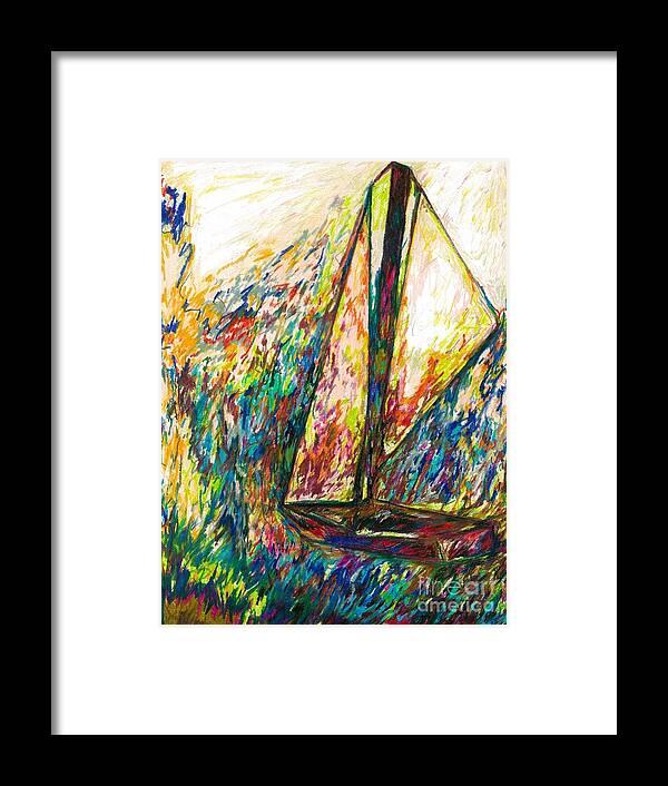 Sailing Framed Print featuring the drawing Colorful Day On The Water by Jon Kittleson