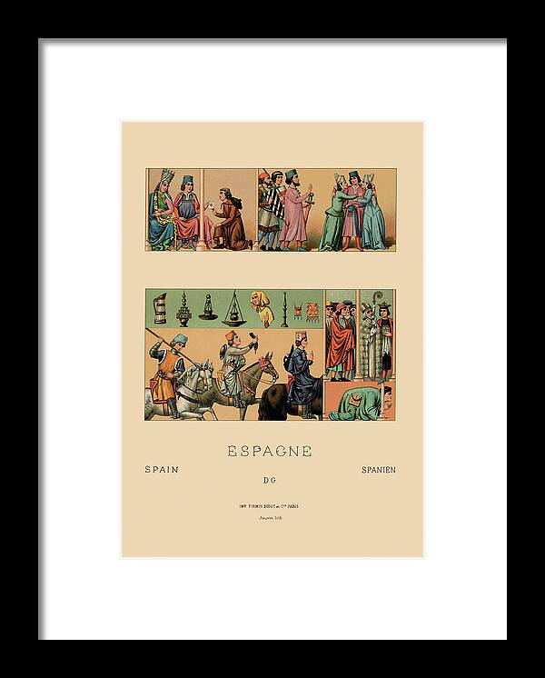 Spain Framed Print featuring the painting Colorful Garments of Spain by Auguste Racinet