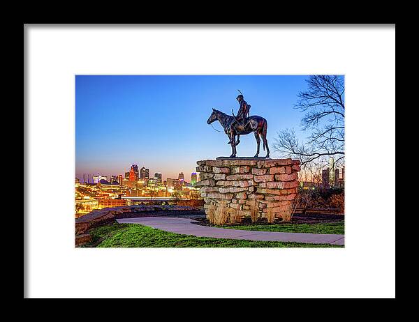 Kansas City Skyline Framed Print featuring the photograph Colorful Kansas City Skyline and The Scout by Gregory Ballos