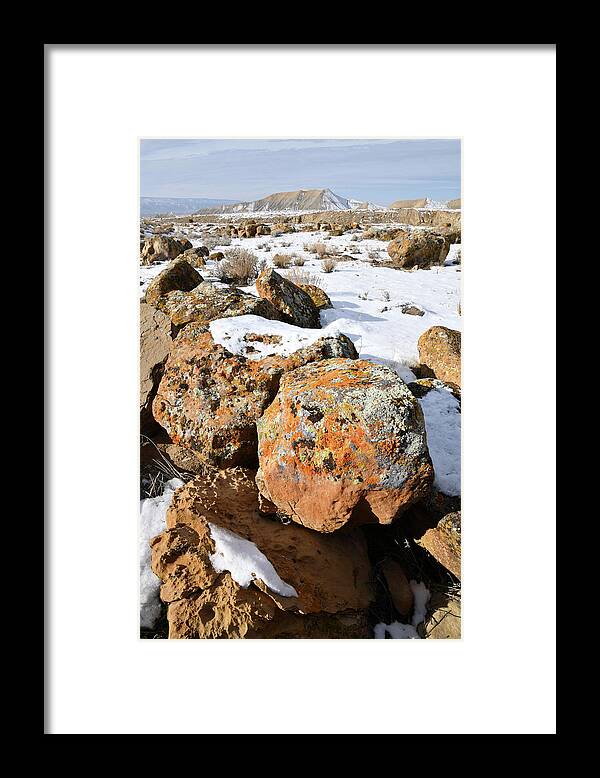 Book Cliffs Framed Print featuring the photograph Colorful Lichen Covered Boulders in Book Cliffs by Ray Mathis
