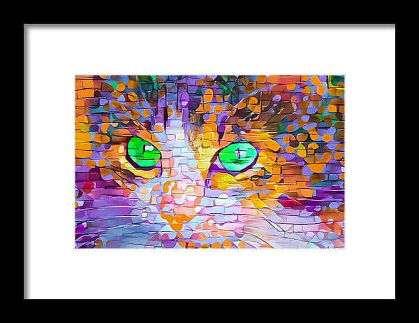 Daubs Framed Print featuring the digital art Colorful Paint Daubs Kitten Green Eyes by Don Northup