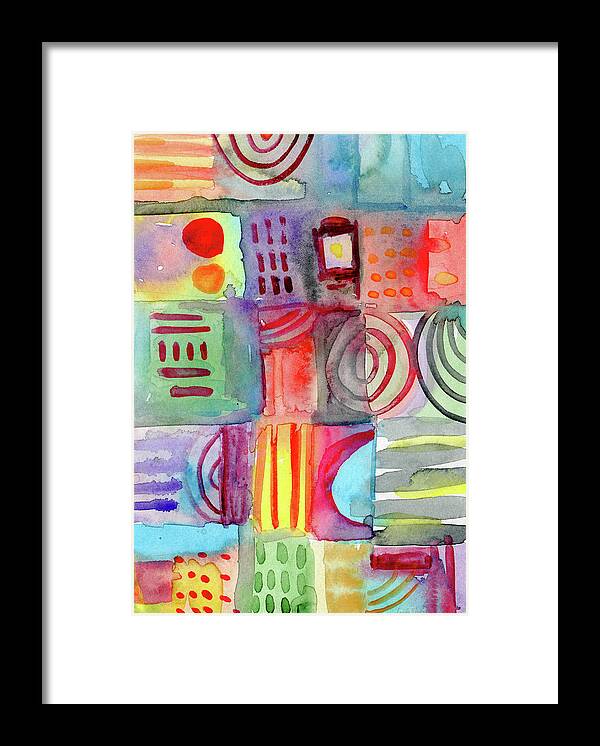 Watercolor Framed Print featuring the painting Colorful Patchwork 1- Art by Linda Woods by Linda Woods